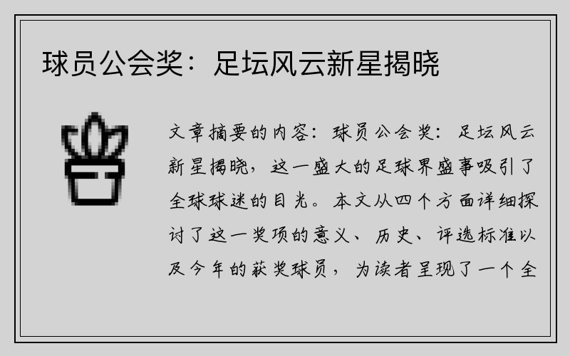 球员公会奖：足坛风云新星揭晓